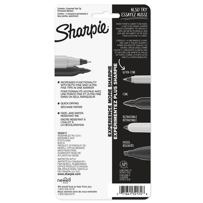 Sharpie Twin Tip Permanent Markers, Fine and Ultra Fine, Black, 2 Count