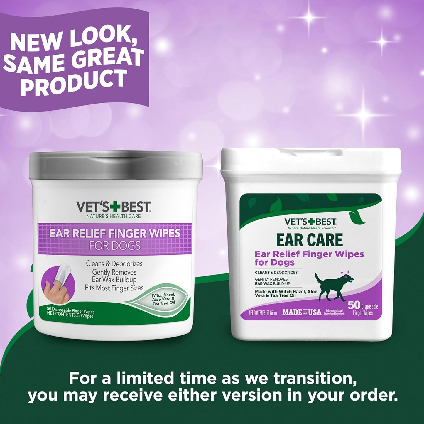 Vet's Best Ear Relief Finger Wipes | Ear Cleansing Finger Wipes for Dogs | Sooths & Deodorizes | 50 Disposable Wipes
