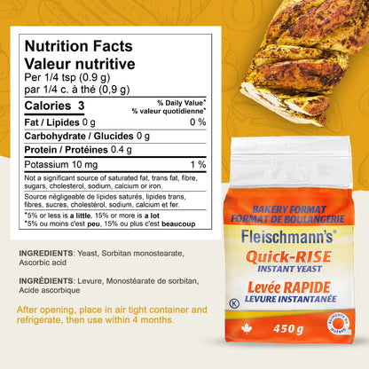 Fleischmann’s Quick-Rise Instant Yeast, Bread Mixes, One Rest and Rise, Bakery Format, 2 x 450-gram brick