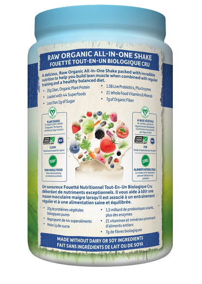 Garden of Life Raw All-in-One Nutritional Shake, Vanilla, (28 servings- 969g.) Packed with 20 grams of Certified Organic Plant Protein packed with incredible nutrition to help build lean muscle.Assists in the building of lean muscle when combined with reg