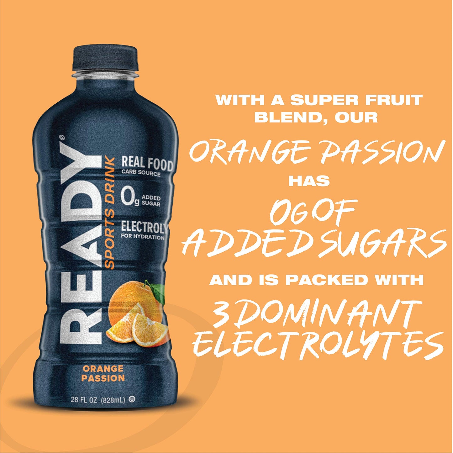 Ready Sports Drink, Electrolyte Blend with B Vitamins and No Added Sugar, Peach Mango, 16.9 Fluid Ounces
