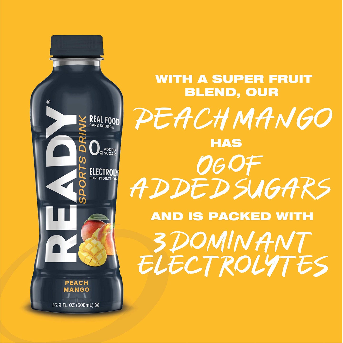 Ready Sports Drink, Electrolyte Blend with B Vitamins and No Added Sugar, Peach Mango, 16.9 Fluid Ounces