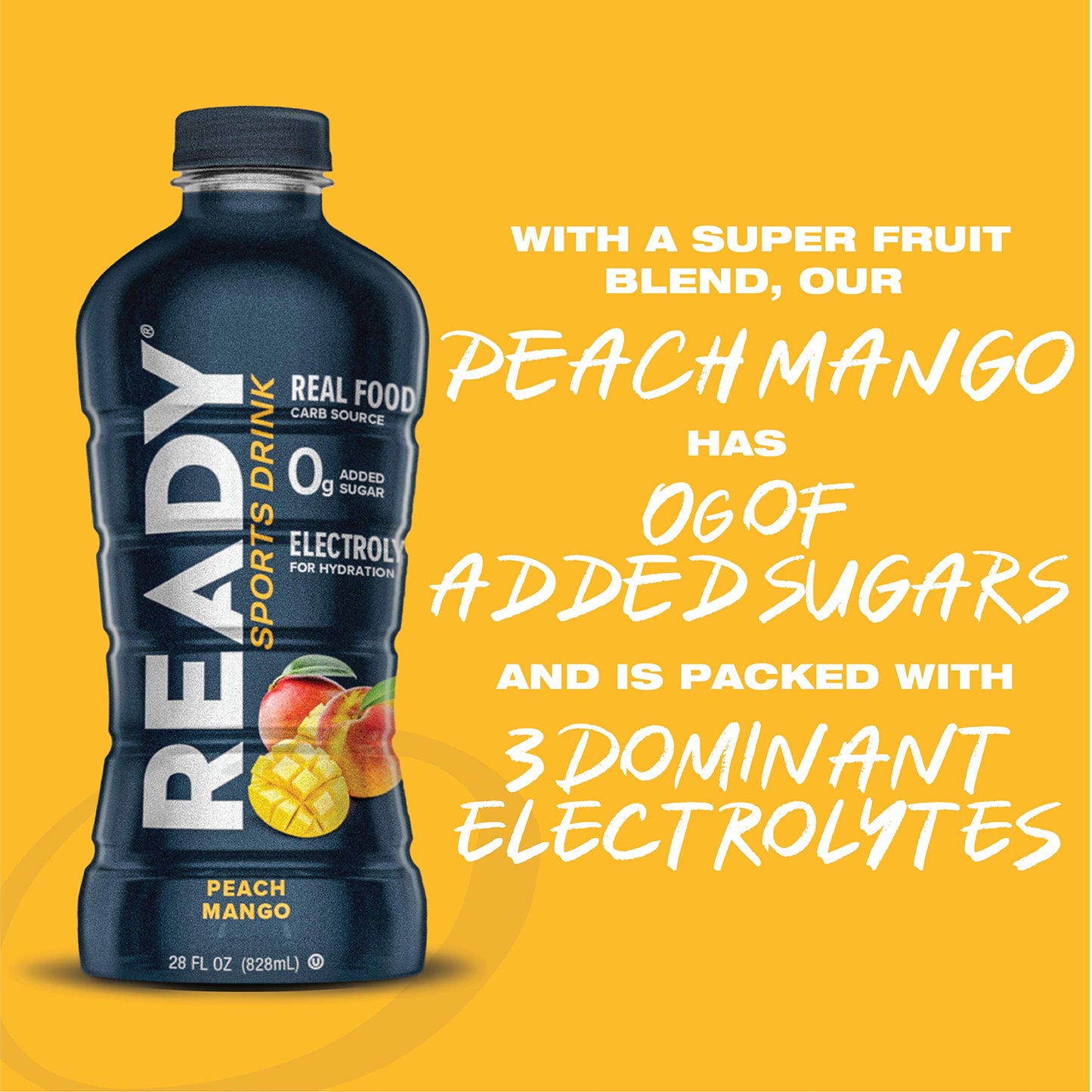 Ready Sports Drink, Electrolyte Blend with B Vitamins and No Added Sugar, Peach Mango, 16.9 Fluid Ounces