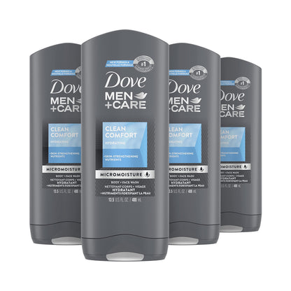 Dove Men+Care Body + Face Wash, Clean Comfort, Hydrating with 24hr Nourishing Micromoisture Technology, 400ml, Pack of 4