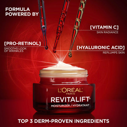 L'Oréal Paris Day Cream, Reduces Look of Wrinkles & Firms Skin, with Pro-Retinol, Vitamin C & Hyaluronic Acid, Revitalift Triple Power LZR, 50ml