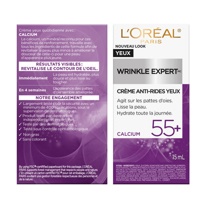L’Oréal Paris Anti-Aging Face Cream 55+, Day & Night Skincare, Wrinkle Expert, With Calcium to Reduce the Look of Wrinkles, 50mL