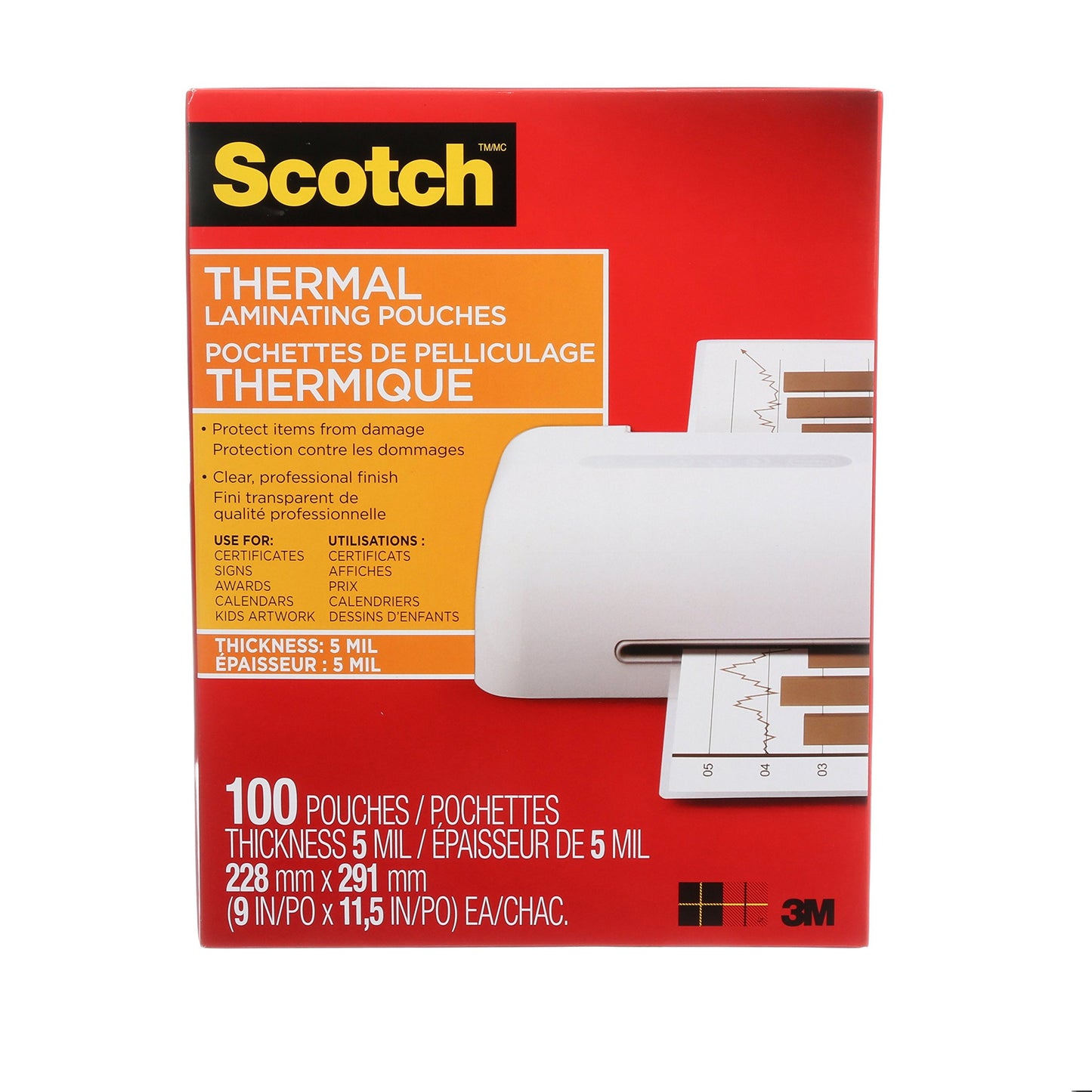 Scotch Thermal Laminating Sheets, Ideal Office or School Supplies, 9" x 11.5", 3-Mil Thick, 100 Laminating Pouches