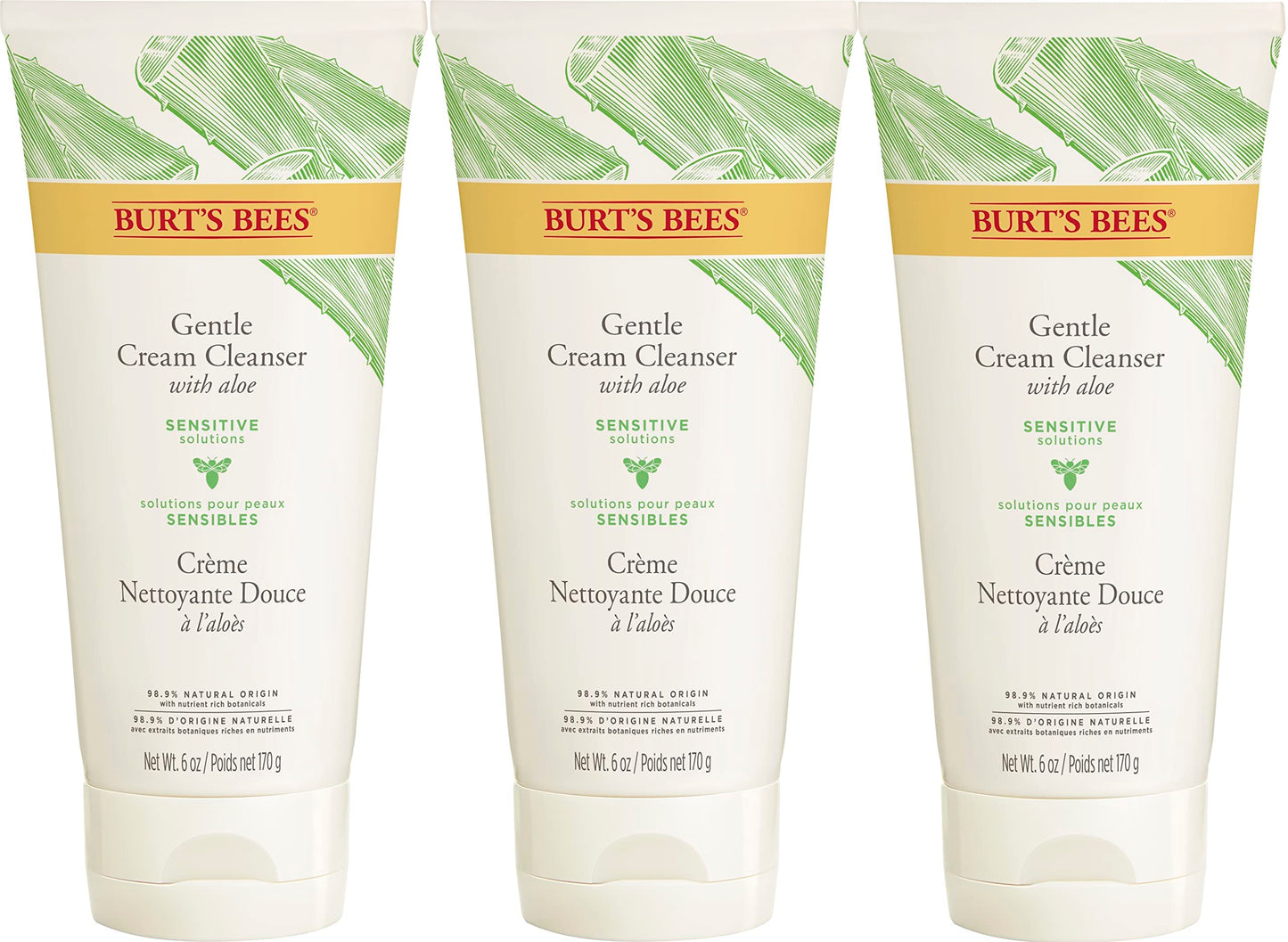 Burt's Bees Sensitive Hydrating Gentle Daily Face Cream Moisturizer Face Lotion for Sensitive Skin with Aloe and Rice Milk, 98.9% Natural Origin, Developed with Dermatologists, 51g