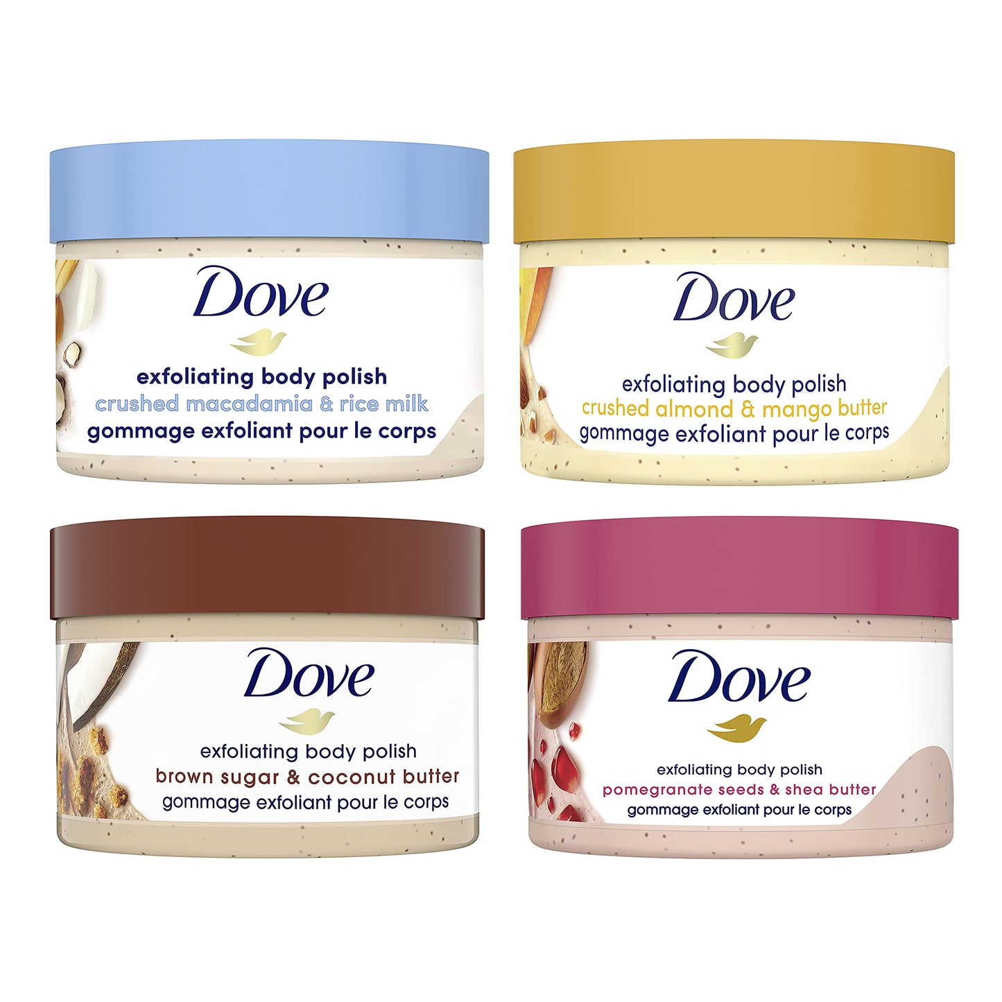 Dove Exfoliating Body Polish Scrub For Silky, Soft Skin Pomegranate and Shea Butter Body Scrub Exfoliates and Provides Lasting Nourishment 10.5 oz