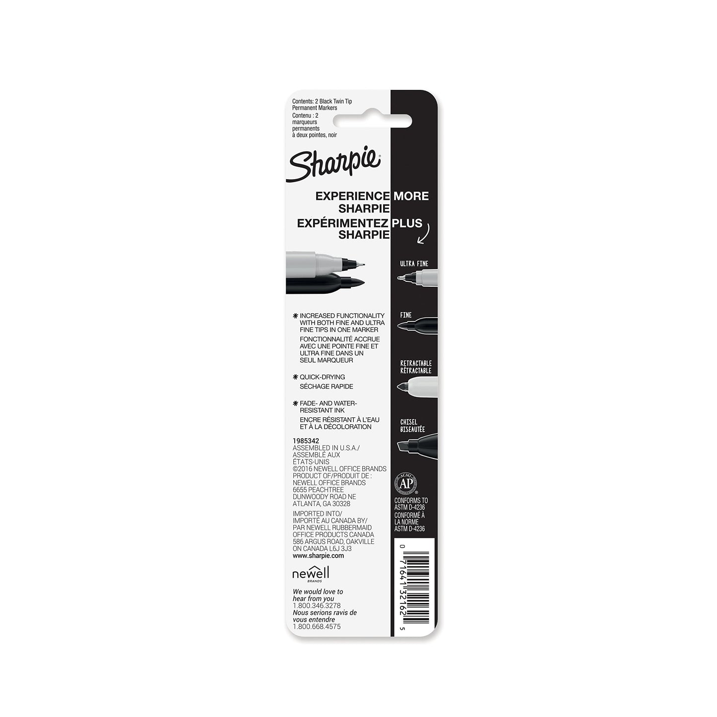 Sharpie Twin Tip Permanent Markers, Fine and Ultra Fine, Black, 2 Count
