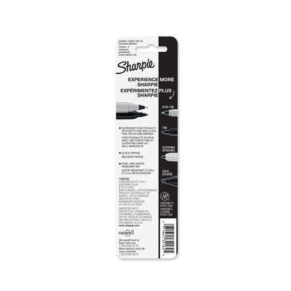Sharpie Twin Tip Permanent Markers, Fine and Ultra Fine, Black, 2 Count