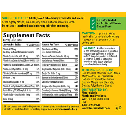 Nature Made Multivitamin Tablets with Iron, Multivitamin for Women and Men for Daily Nutritional Support, 130 Tablets, 130 Day Supply