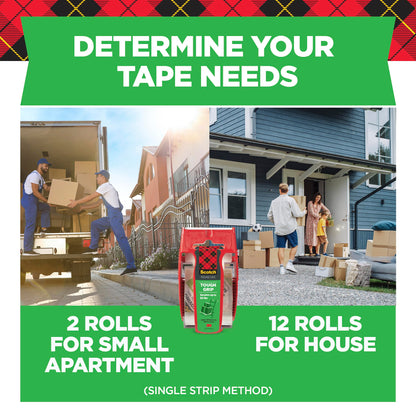 Scotch Packing Tape Tough Grip Moving Tape, 1.88" x 20m, 1 Roll w/ Handheld Dispenser