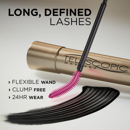 L’Oréal Paris Telescopic Mascara, Eyelash Lengthening Mascara, Unique Non-Clumping Formula, Delivers Intense Length, For Sensitive Eyes, Blackest Black, 8 ml