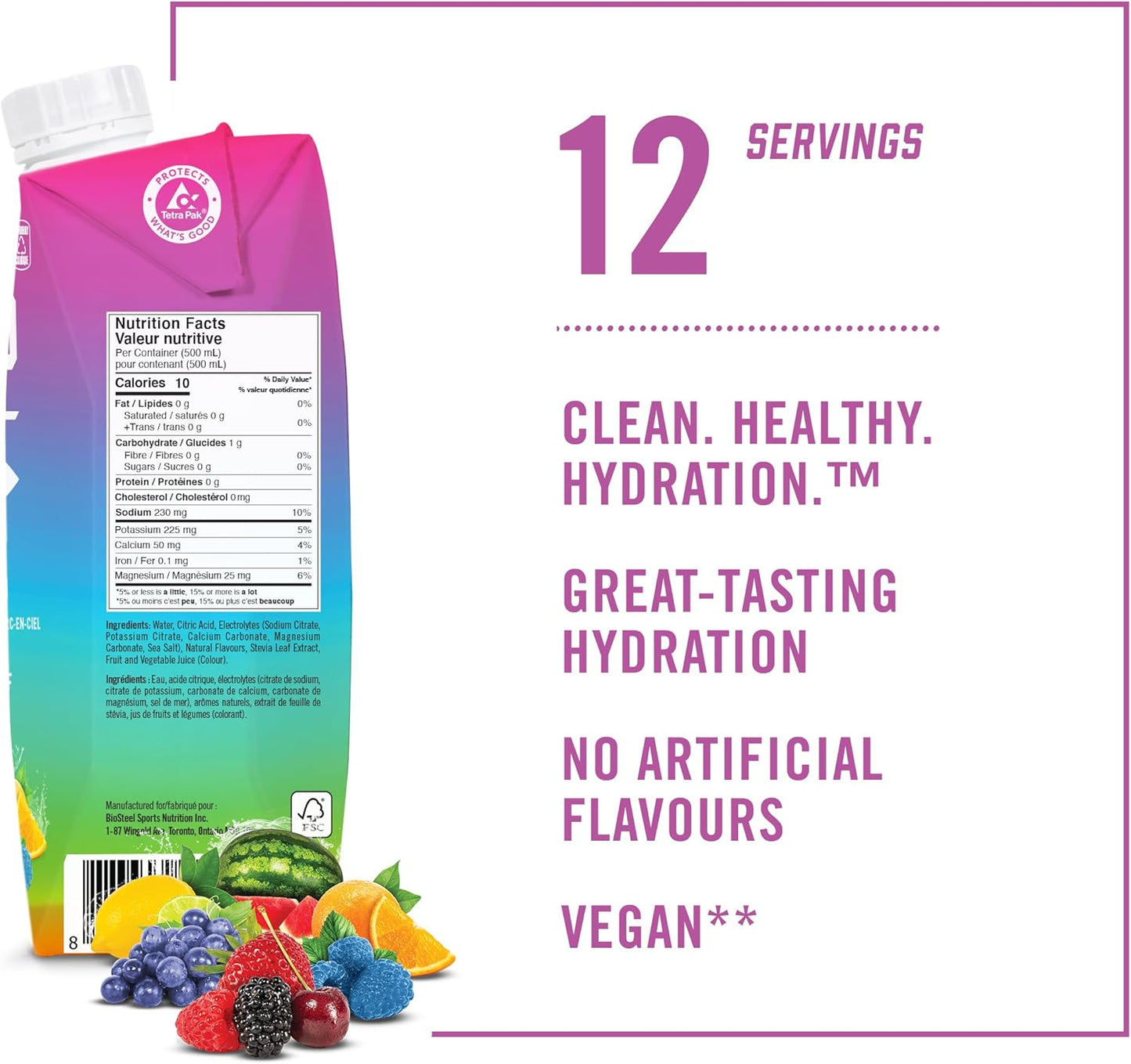 BioSteel Sports Drink, Great Tasting Hydration with 5 Essential Electrolytes, Rainbow Twist Flavour, 16.7 Fluid Ounces, 12-Pack