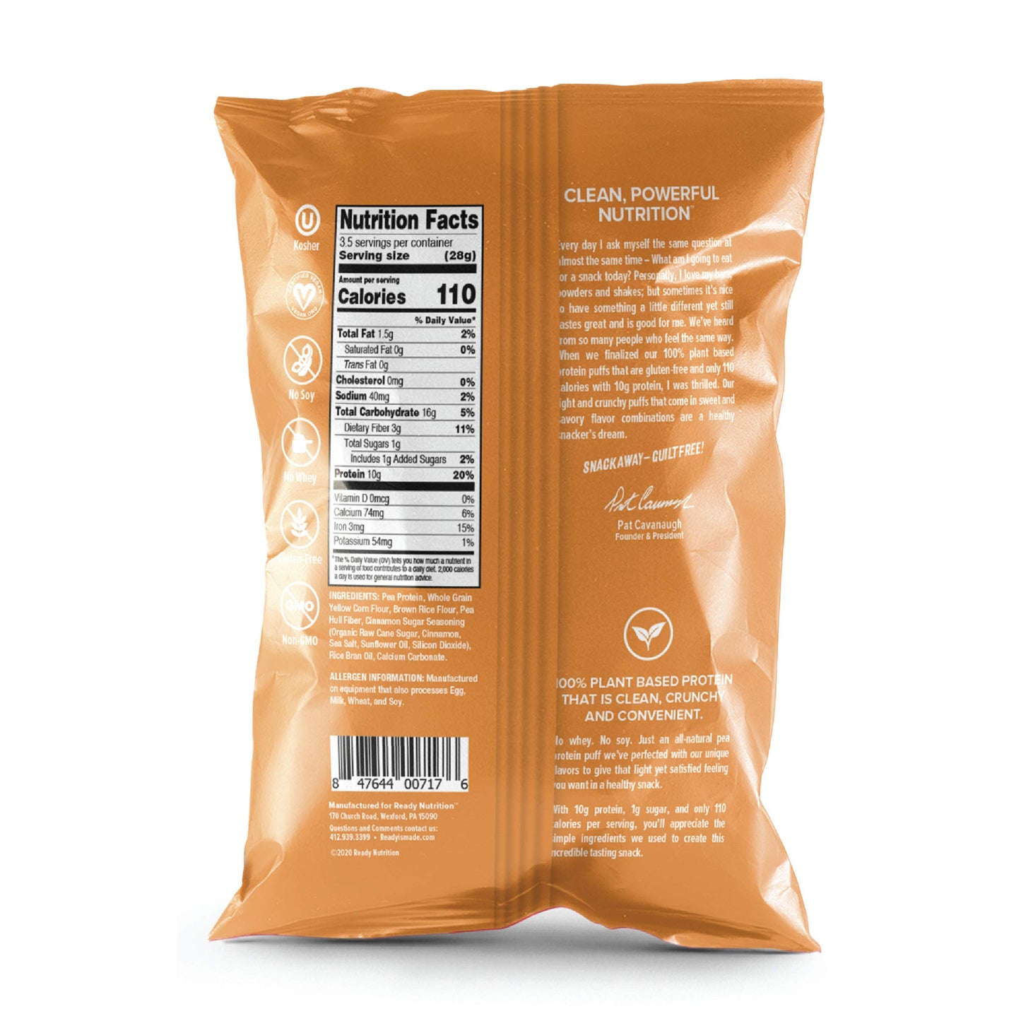 Ready Protein Puffs, 10g Plant-Based Protein, Gluten-Free, Vegan, Non-GMO, Barbecue, 3.5 Ounce Pouch, 6-Pack