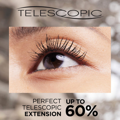 L’Oréal Paris Telescopic Mascara, Eyelash Lengthening Mascara, Unique Non-Clumping Formula, Delivers Intense Length, For Sensitive Eyes, Blackest Black, 8 ml
