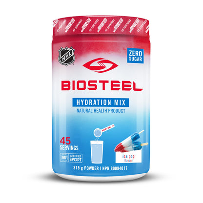 BioSteel Hydration Mix, Great Tasting Hydration with Zero Sugar, and No Artificial Flavours or Preservatives, Ice Pop Flavour, 100 Servings per Tub