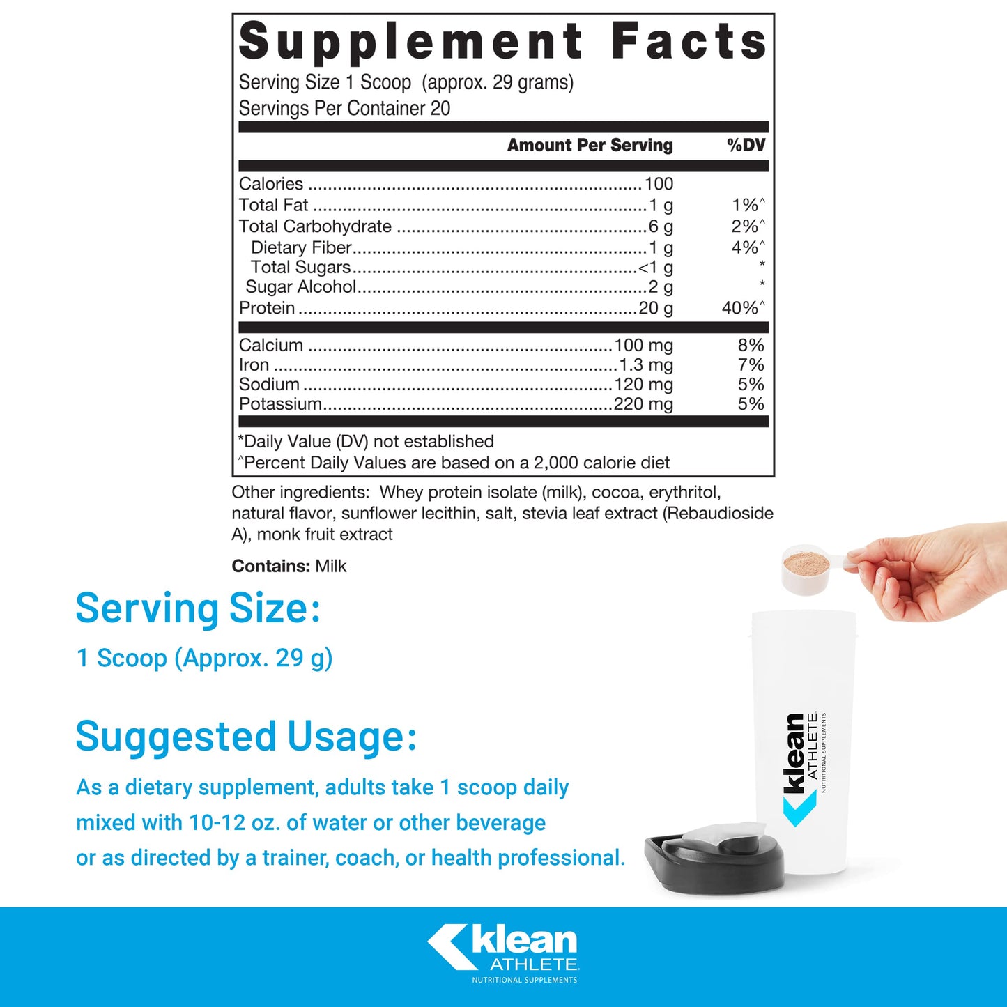 Klean ATHLETE Klean Isolate - Whey Protein Isolate - Daily Protein & Amino Acid - Intake for Muscle Integrity* - NSF Certified for Sport - 20 Servings - Natural Vanilla Flavor