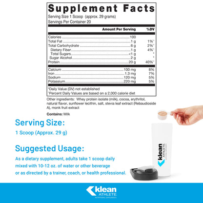 Klean ATHLETE Klean Isolate - Whey Protein Isolate - Daily Protein & Amino Acid - Intake for Muscle Integrity* - NSF Certified for Sport - 20 Servings - Natural Vanilla Flavor