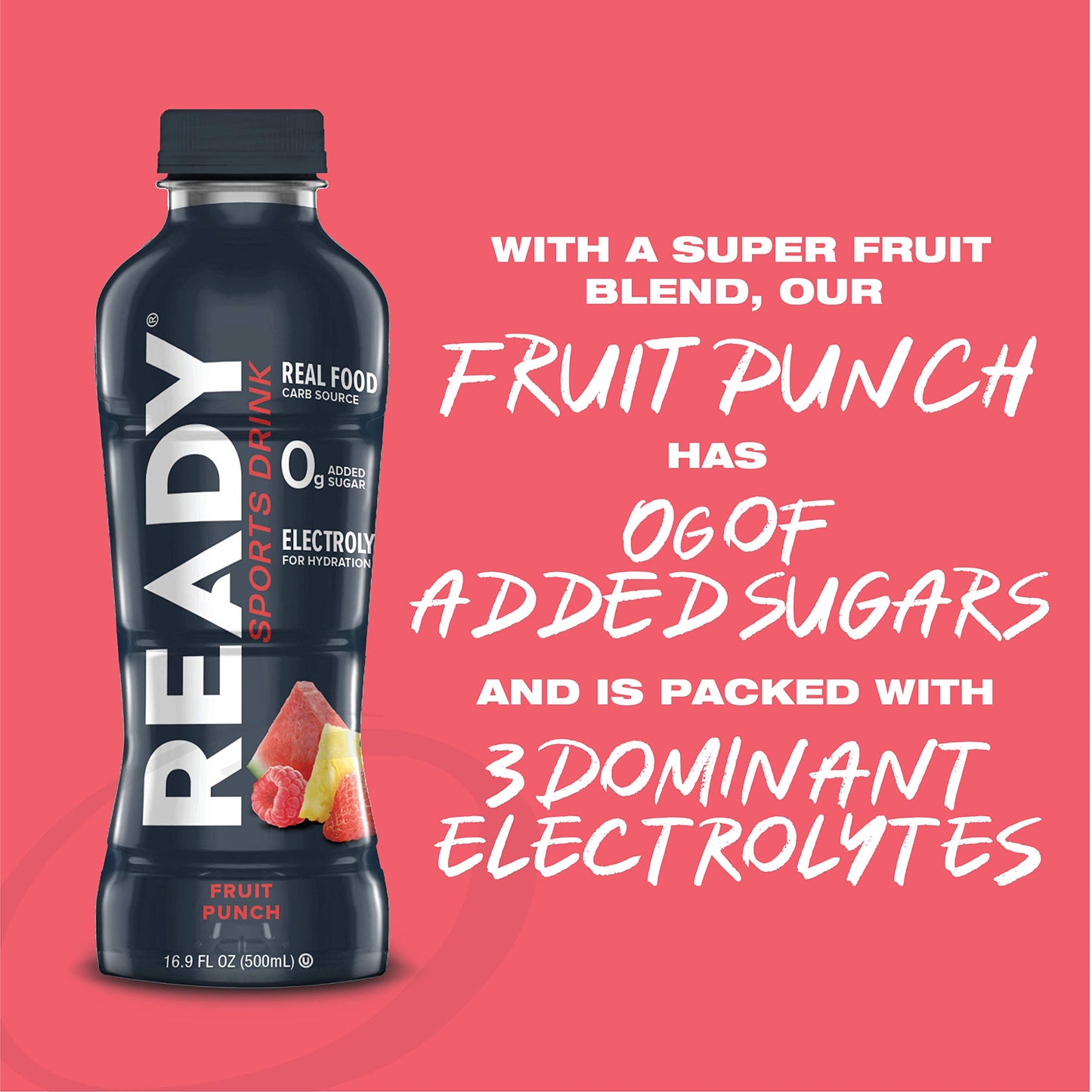 Ready Sports Drink, Electrolyte Blend with B Vitamins and No Added Sugar, Peach Mango, 16.9 Fluid Ounces