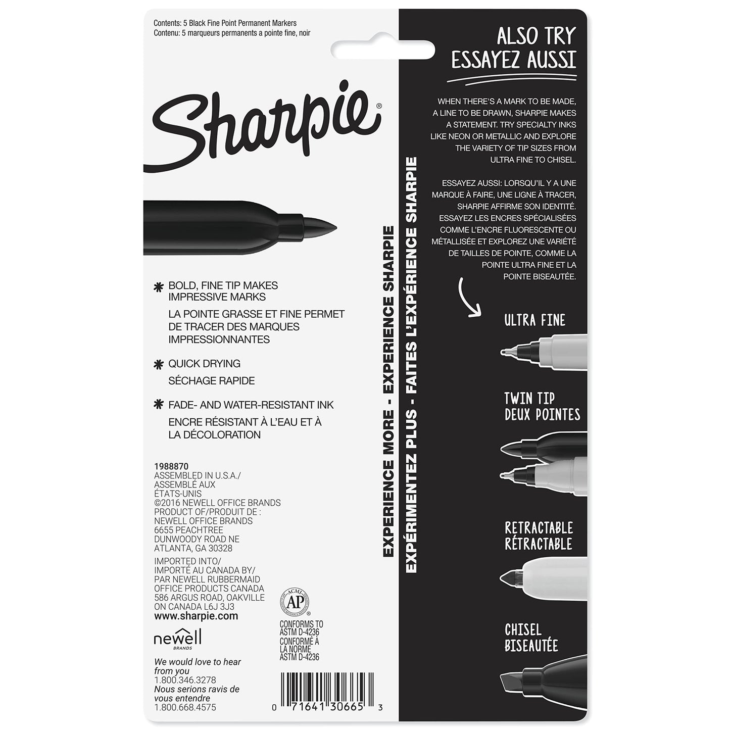 Sharpie Permanent Markers, Fine Point, Black, 5 Count