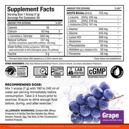 ALLMAX Nutrition ACUTS Amino-Charged Energy Drink Grape Escape 7 4 oz 252 g