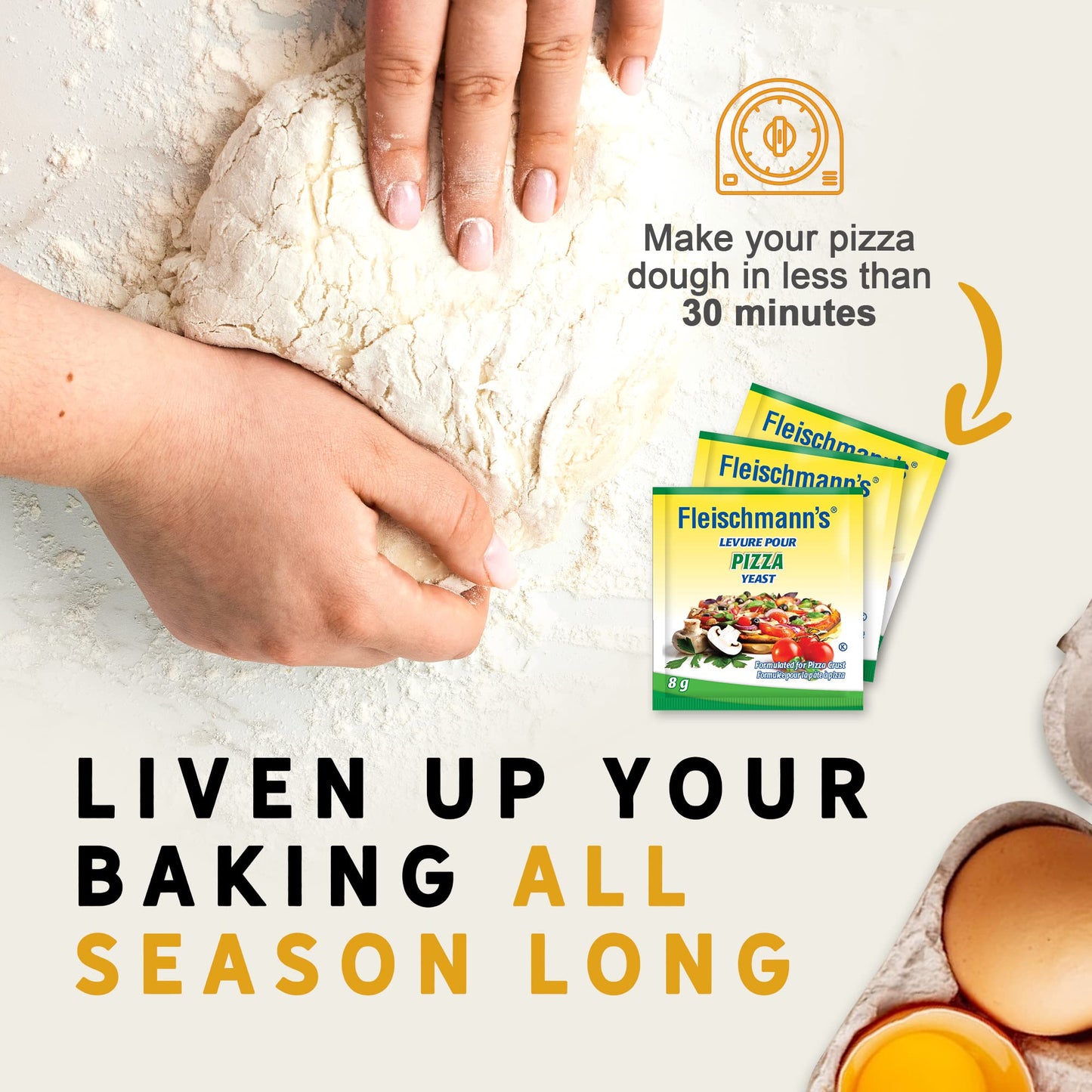 Fleischmann’s Pizza Dough Yeast 6 x 24 grams (8g per sachet), Pizza Yeast, Yeast for Thin, Thick, or Whole-Wheat Pizza Crust, Makes Pizza Dough Fresh in 30 Minutes