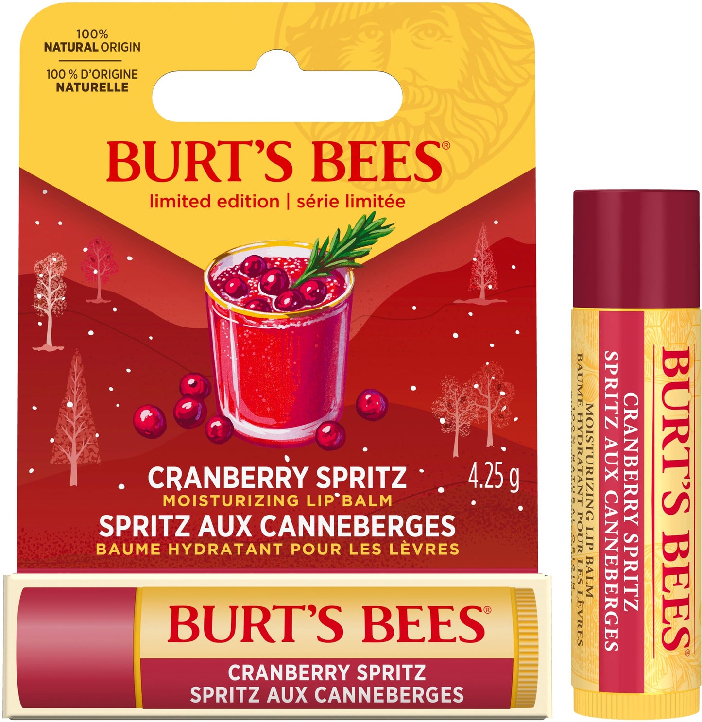 Burt's Bees Kissable Colour Gift Set, Warm Collection, 3 Lip Shimmers in Peony, Rhubarb and Fig