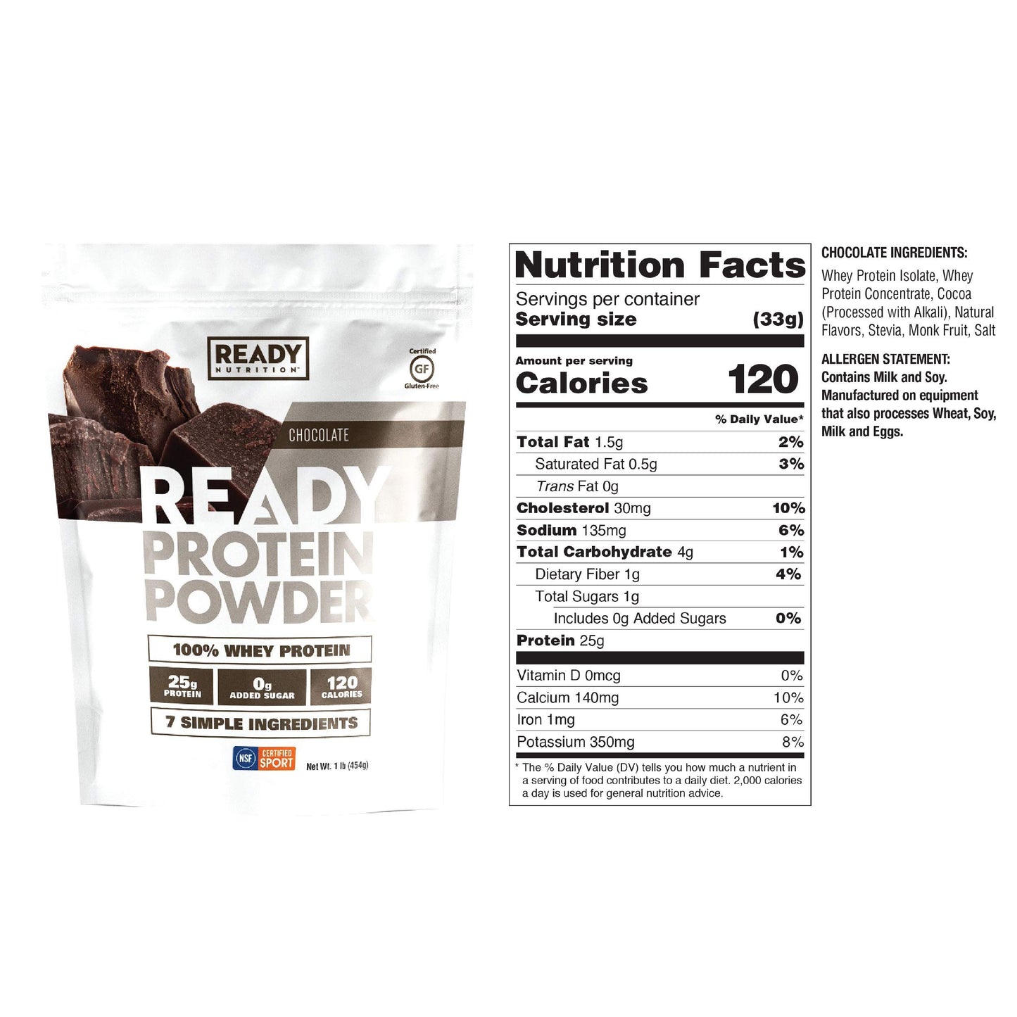 Ready Protein Powder, 25g of Whey Protein, 0g Add Sugar, 6 Simple Ingredients, Vanilla, 1 Pound Bag