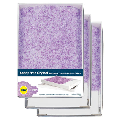 PetSafe ScoopFree Crystal Litter Tray Refills Lavender Crystals, 3-Pack Disposable Tray Includes Leak Protection & Low Tracking Litter Absorbs Odors on Contact,(PAC00-16689)