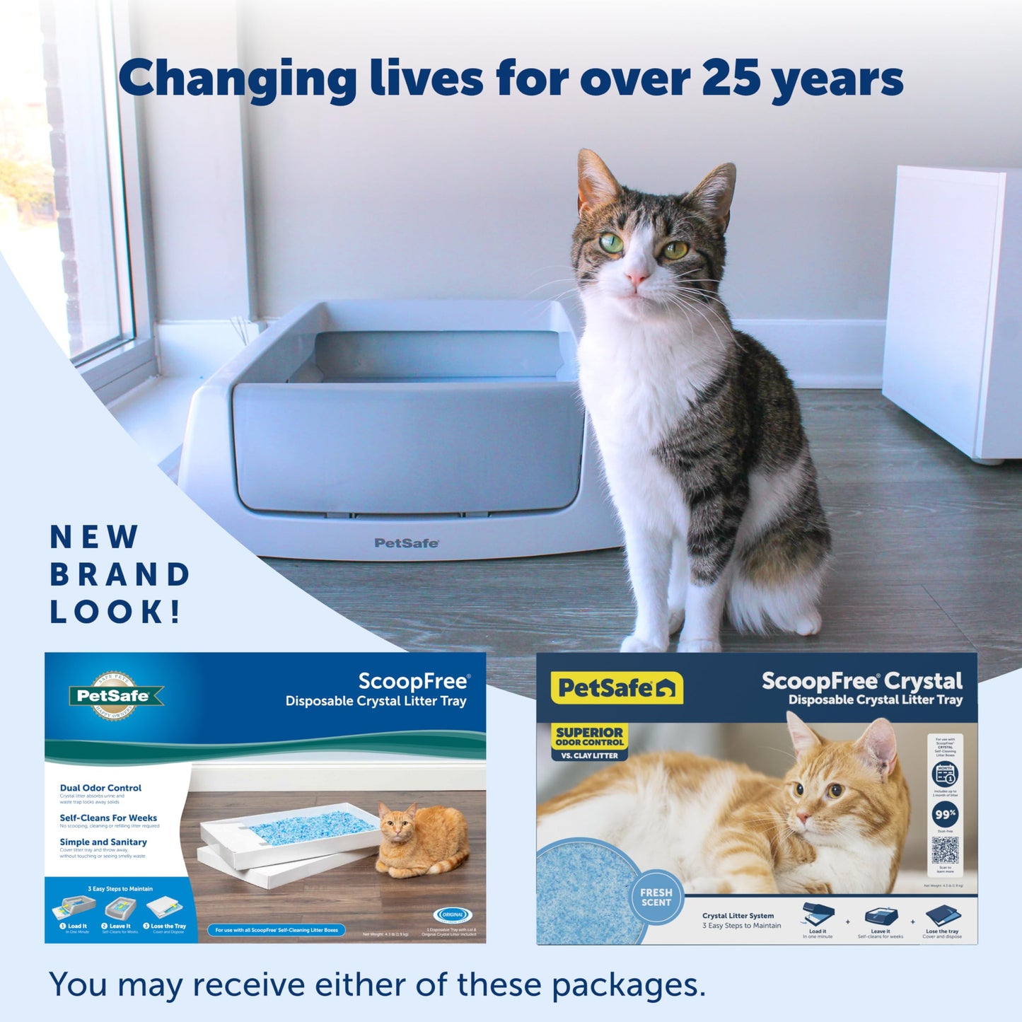PetSafe ScoopFree Crystal Litter Tray Refills Lavender Crystals, 3-Pack Disposable Tray Includes Leak Protection & Low Tracking Litter Absorbs Odors on Contact,(PAC00-16689)