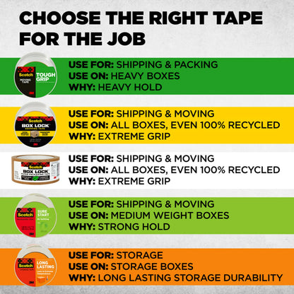 Scotch Packing Tape Tough Grip Moving Tape, 1.88" x 20m, 1 Roll w/ Handheld Dispenser