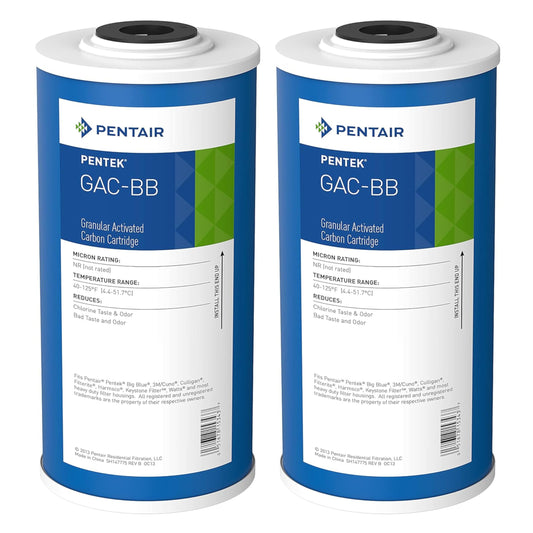 Pentair Pentek GAC-BB Big Blue Carbon Water Filter, 10-Inch, Whole House Heavy Duty Granular Activated Carbon (GAC) Replacement Cartridge, 10" x 4.5", Pack of 2