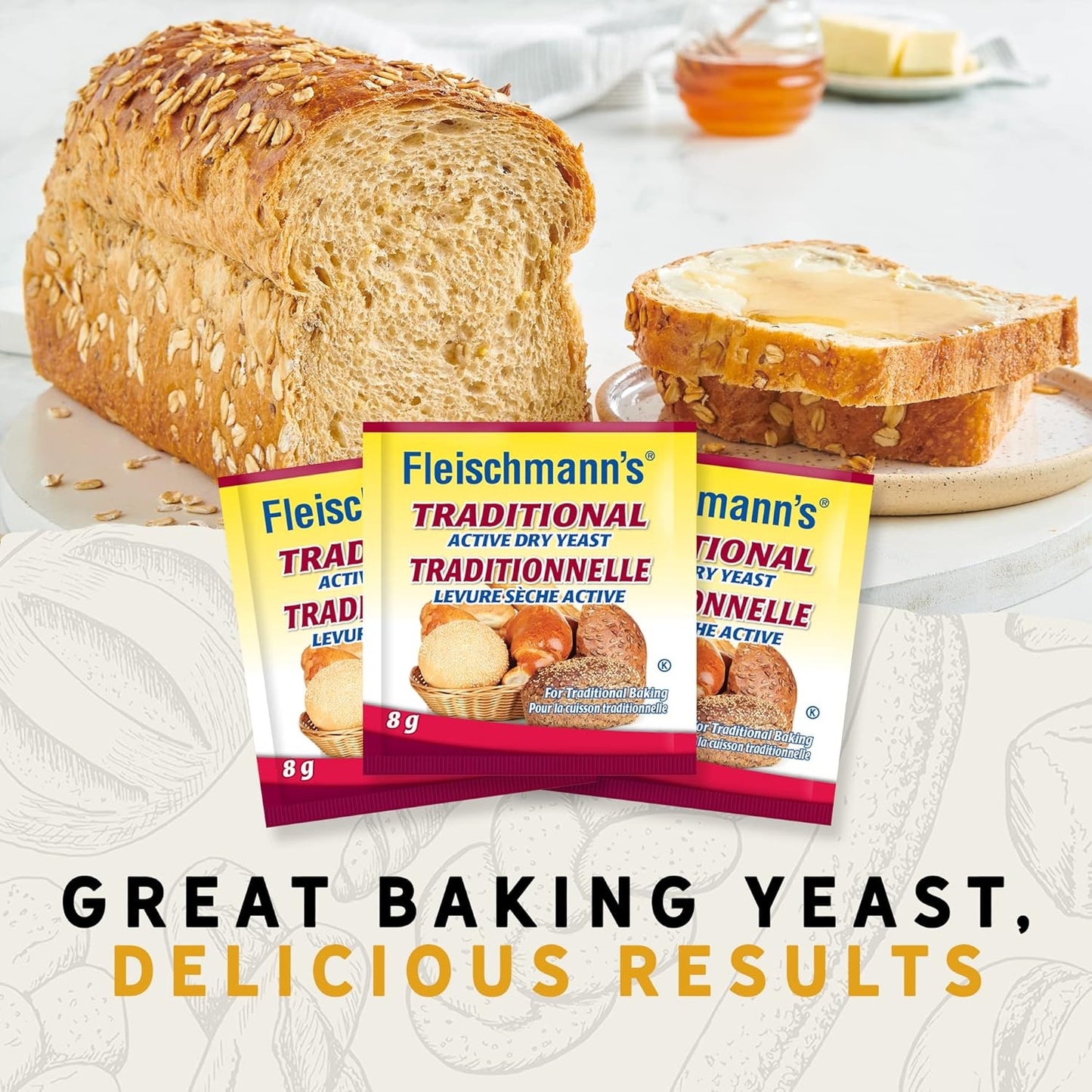 Fleischmann’s Traditional Dry Yeast 6 x 24 grams (8g per sachet), Yeast for Baking Mixes, Loaf Breads, and Other Pastries, Traditional Yeast for Baking Bread,