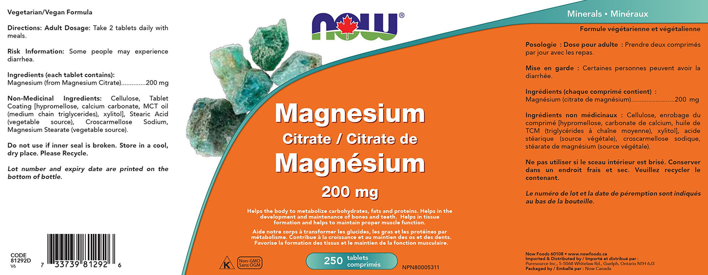 Now Foods Magnesium Citrate 200mg 100tab