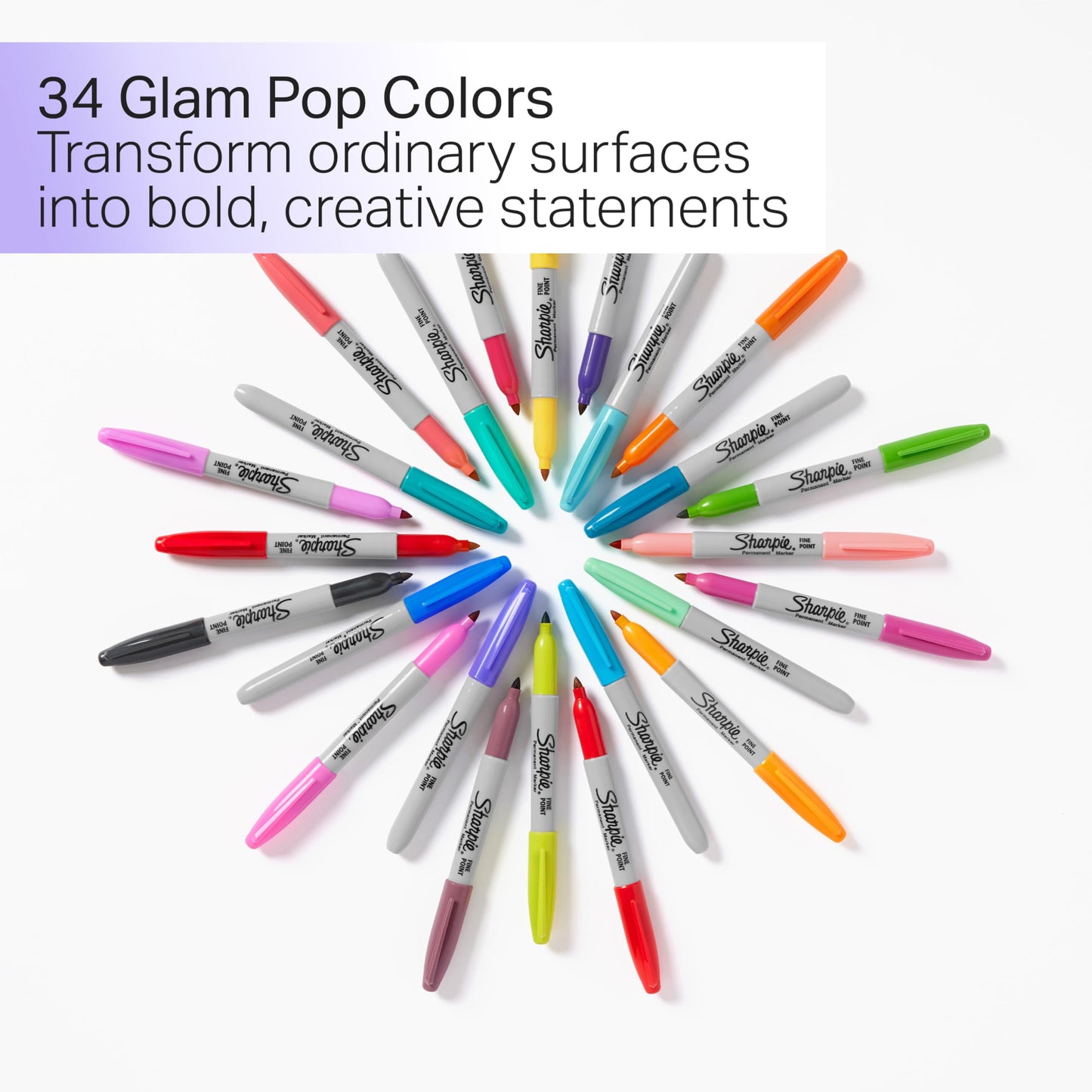 Sharpie Glam Pop Permanent Markers, Fine Point, Assorted Colours, 24 Count