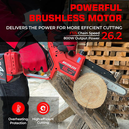 Mini Chainsaw for Milwaukee M18 Battery, Auto-Oiler, 8-Inch and 6-Inch 2-in-1 Brushless Cordless Pruning Chainsaw, Battery Powered Mini Chainsaw for Wood Cutting, Tree Trimming (only Tool)