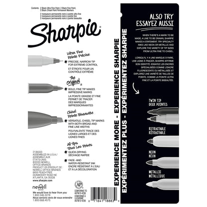 Sharpie Permanent Markers Variety Pack, Featuring Fine, Ultra-Fine, and Chisel-Point Markers, Black, 6 Count
