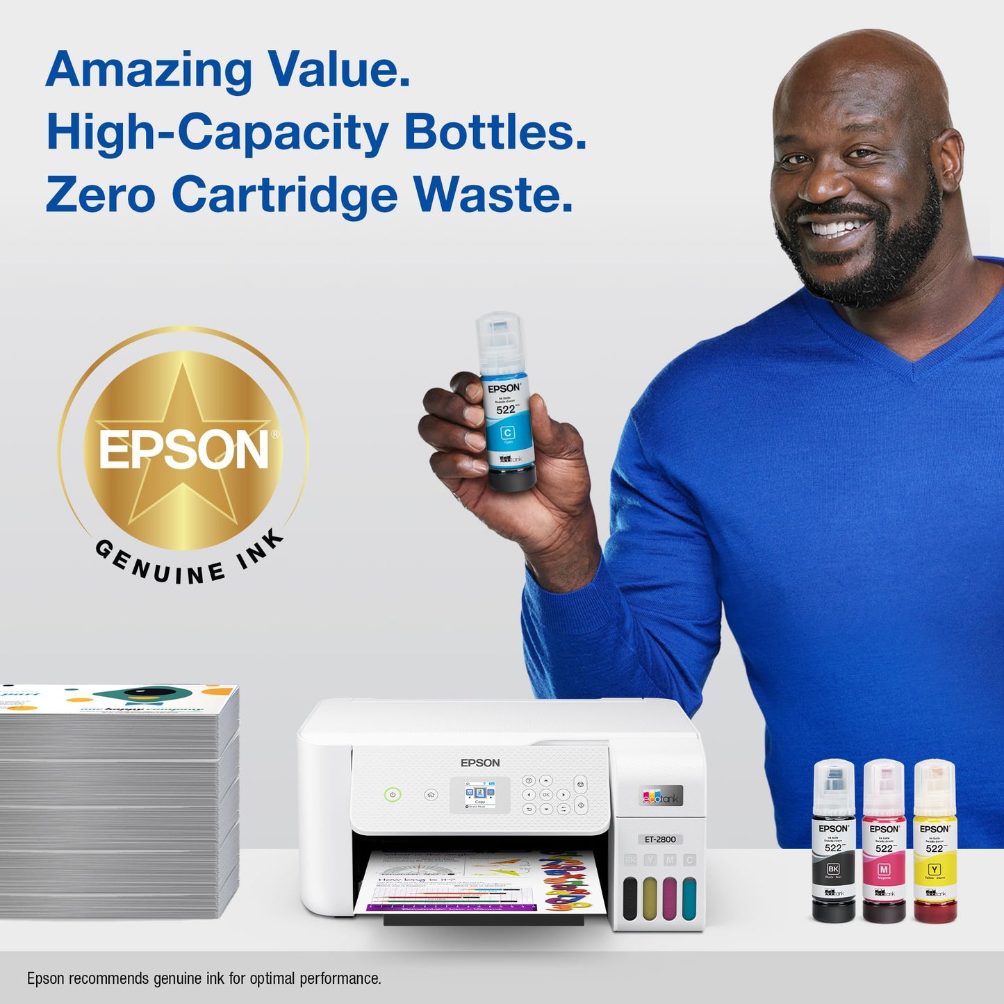 EPSON 522 EcoTank Ink Ultra-high Capacity Bottle Colour Combo Pack (T522520-S) Works with EcoTank ET-2400, ET-2720, ET-2800, ET-2803, ET-2840, ET-4700, ET-4800, ET-4810