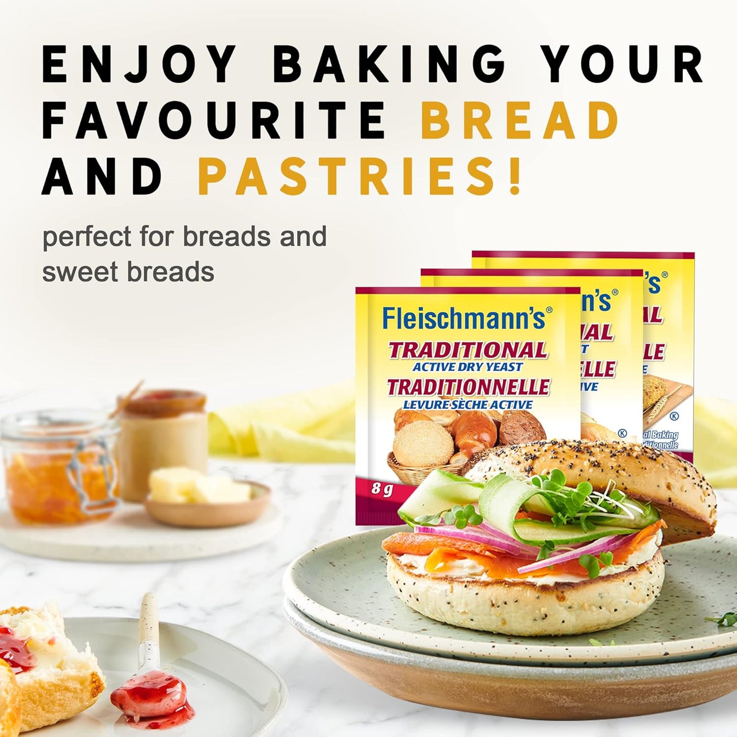 Fleischmann’s Traditional Dry Yeast 6 x 24 grams (8g per sachet), Yeast for Baking Mixes, Loaf Breads, and Other Pastries, Traditional Yeast for Baking Bread,