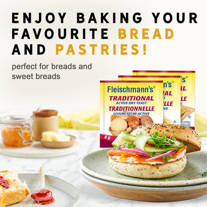 Fleischmann’s Traditional Dry Yeast 6 x 24 grams (8g per sachet), Yeast for Baking Mixes, Loaf Breads, and Other Pastries, Traditional Yeast for Baking Bread,
