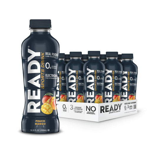 Ready Sports Drink, Electrolyte Blend with B Vitamins and No Added Sugar, Peach Mango, 16.9 Fluid Ounces