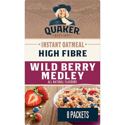 Quaker High Fibre Wild Berry Medley Instant Oatmeal, 8 Packets, 304g