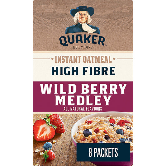Quaker High Fibre Wild Berry Medley Instant Oatmeal, 8 Packets, 304g