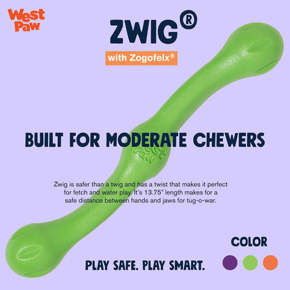 West Paw Zogoflex Echo Zwig Squeezy Dog Fetching Stick – Bouncy, Hollow, Squishy Interactive Toy for Puppies, Large Dogs – Floatable Stick, Lightweight Chewy Toy for Catch/Fetch – 13.75”, Jungle Green