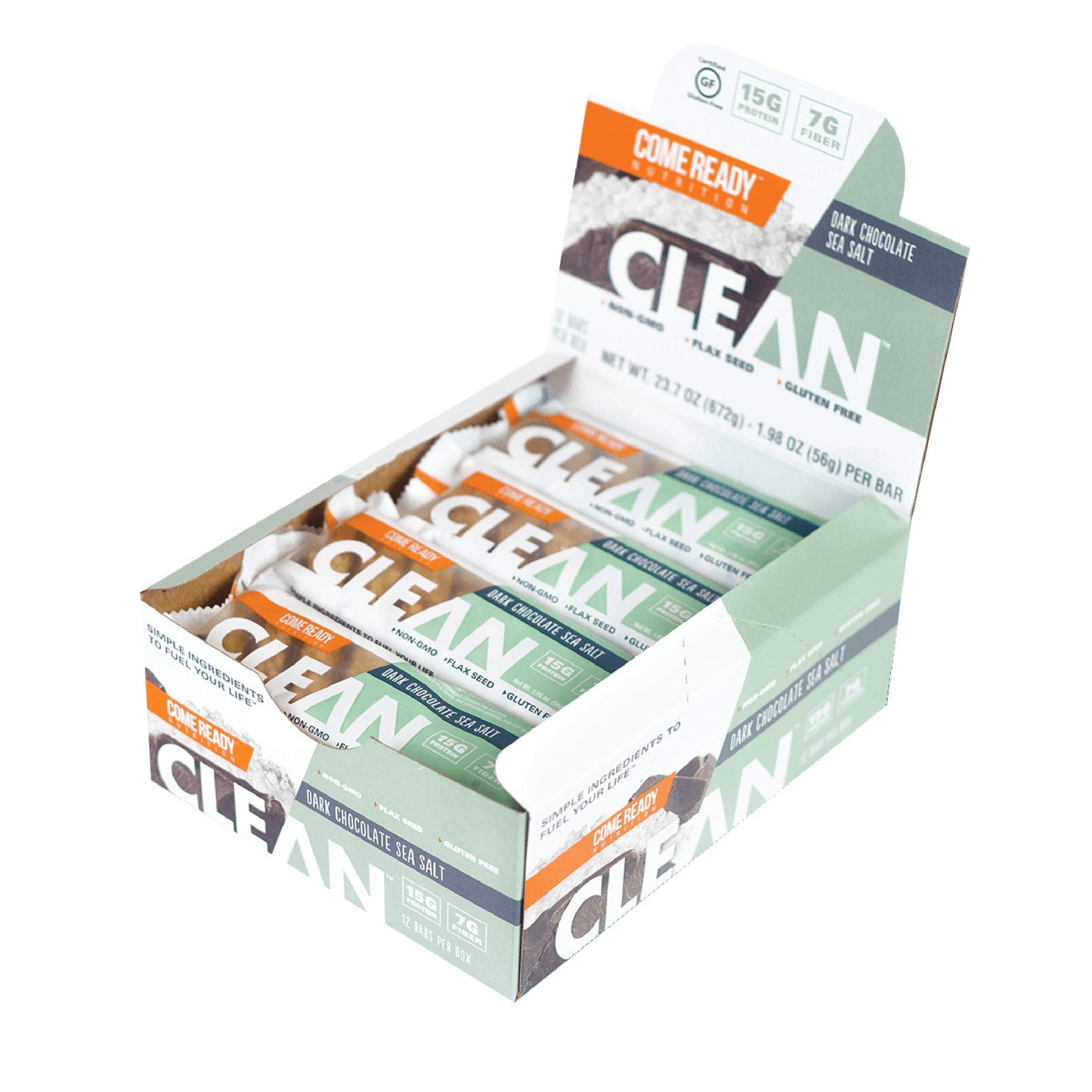 Ready CLEAN Bar, 15g of Protein, 7g Fiber, 6.5g of Whole Grains, NON-GMO, Dark Chocolate Blueberry Almond, 1.8 Ounces, 12-Pack