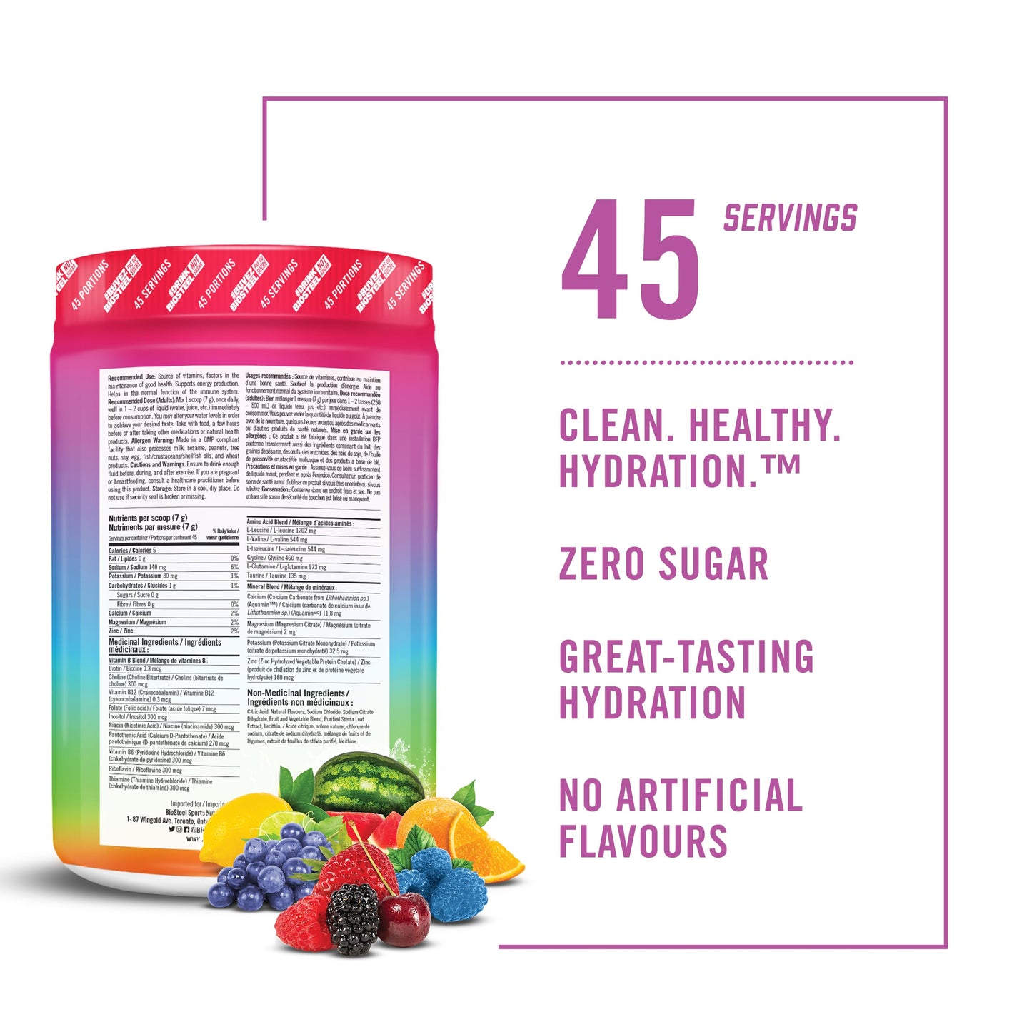 BioSteel Hydration Mix, Great Tasting Hydration with Zero Sugar, and No Artificial Flavours or Preservatives, Rainbow Twist Flavour, 20 Servings per Tub