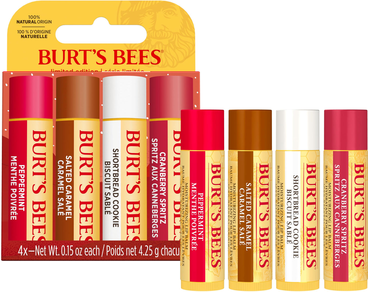Burt's Bees Kissable Colour Gift Set, Warm Collection, 3 Lip Shimmers in Peony, Rhubarb and Fig