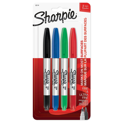 Sharpie Twin Tip Permanent Markers, Fine and Ultra Fine, Black, 2 Count